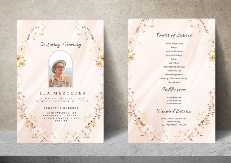 Editable Pink Funeral Program Template, Memorial Program, Funeral Program, Obituary Program, Celebration of Life, Funeral Service image 5