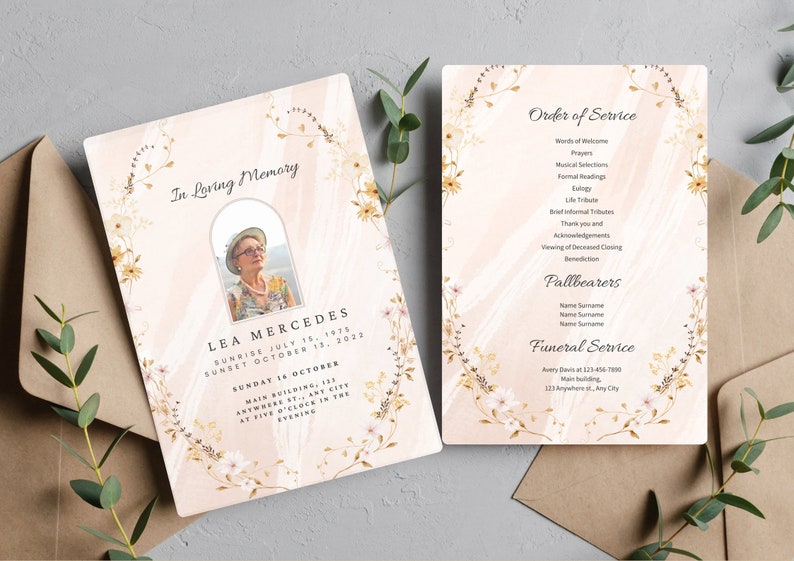 Editable Pink Funeral Program Template, Memorial Program, Funeral Program, Obituary Program, Celebration of Life, Funeral Service image 9