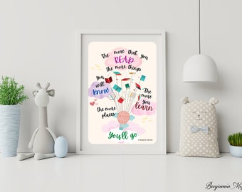Motiverende quote print boekenliefhebber, kleurrijke leeskunst (digitale download)