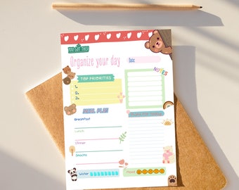 編集可能なデイリープランナーテンプレート – かわいいクマのデザイン（デジタルダウンロード）