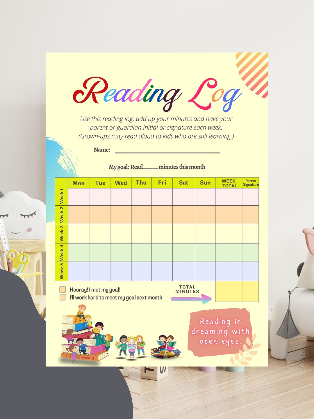Kids Reading Log Printable, Printable Reading Log for Kids, Reading Log