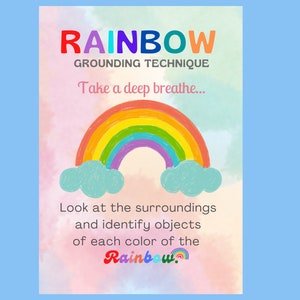 Rainbow Design Grounding Technique Therapy Poster -  Grounding Technique Calming Poster Printable