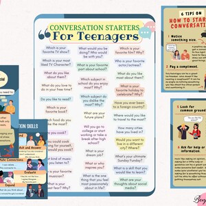 Conversation Starters for Teens - Questions for friends discussions - Social Skills for kids, Therapist Tool (DIGITAL DOWNLOAD)