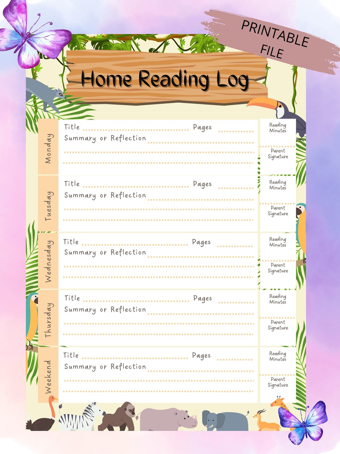 Kids Reading Log Printable, Printable Reading Log for Kids, Reading Log