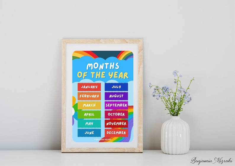 Months of the Year Chart Classroom Nursery Decor (digital Download