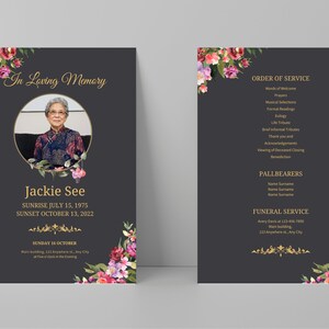 Simple Floral Editable Funeral Program Template, Funeral Memorial, Greenery Order Of Service, Celebration Of Life Program Printable Template