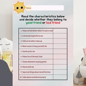 Good vs Bad friends poster - PRINTABLE Emotional Learning Social Skills, Speech Therapists for Student Counseling Groups
