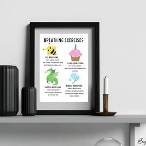 Breathing Exercises Activities Poster - Breathing Techniques Calming Strategies - Anxiety Relief Printable