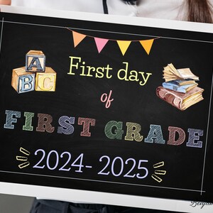 Lavagna per traguardi scolastici riutilizzabile modificabile Primo o ultimo giorno di scuola - Lavagna di ritorno a scuola stampabile digitale con download istantaneo