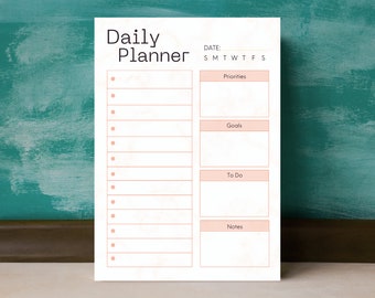 編集可能なデイリープランナーテンプレート、印刷可能なスケジュール（デジタルダウンロード）