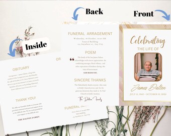 エレガントな花の葬儀プログラムテンプレート（編集可能）