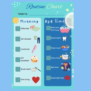 Kids Morning Routine and Evening Routine Chart for Kids Preschoolers and Toddlers - Daily Visual Checklist Printable for Kids