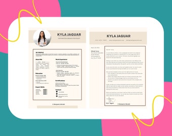 Modern Resume Template and Cover Letter, Canva Editable (Digital Download)