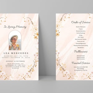 Editable Pink Funeral Program Template, Memorial Program, Funeral Program, Obituary Program, Celebration of Life, Funeral Service image 2