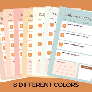 Daily Gratitude Journal | 8 Different Pastel Color | Daily Reflections | Printable | Self Care & Mindfulness Journal | Gratitude Template