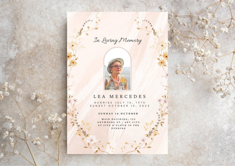 Editable Pink Funeral Program Template, Memorial Program, Funeral Program, Obituary Program, Celebration of Life, Funeral Service image 8