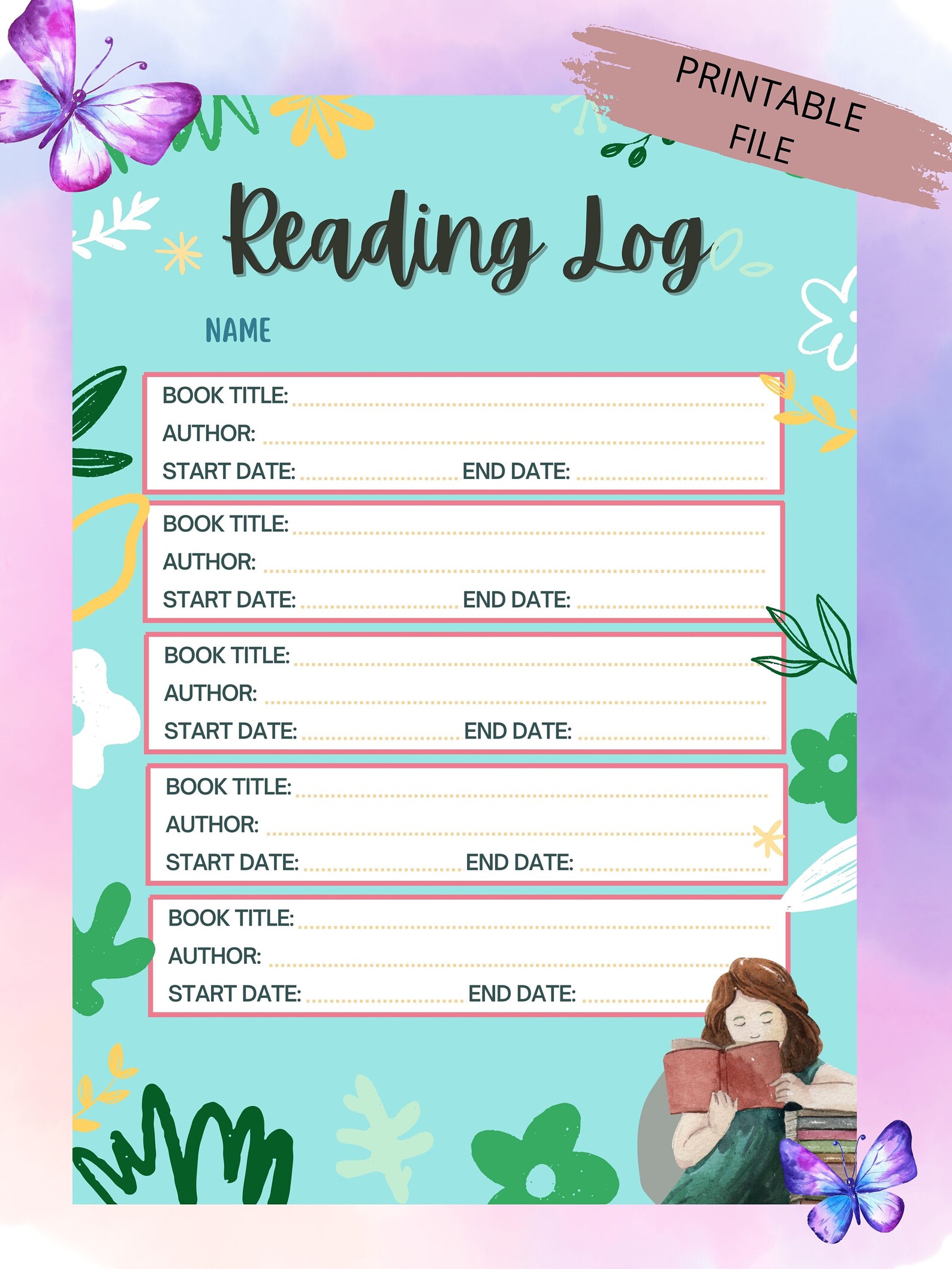 Kids Reading Log Printable, Printable Reading Log for Kids, Reading Log ...