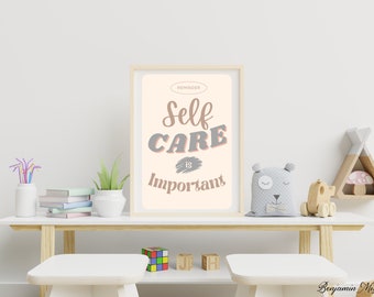 Póster con cita sobre el autocuidado, arte de pared para habitación infantil (descarga digital)