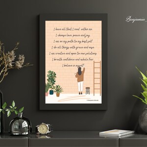 Affirmations Wall Print | Positive Affirmations | Mental Health Wellbeing Art Therapy Office School Counselor Poster Self Love Compassion