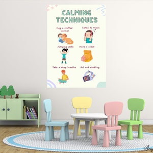 Calming techniques Print Poster - Calming Corner Strategies Chart - Feelings Materials Poster Decor Printable