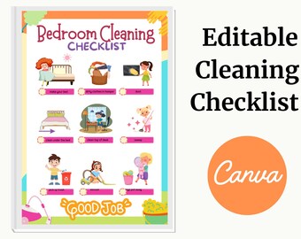 印刷可能な子供部屋の掃除チェックリスト、家事表（デジタルダウンロード）