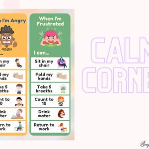 Calming techniques Poster - Calm Down Corner Posters Print Educational Printable for Set Kids Classroom Preschool Toddler Homeschool