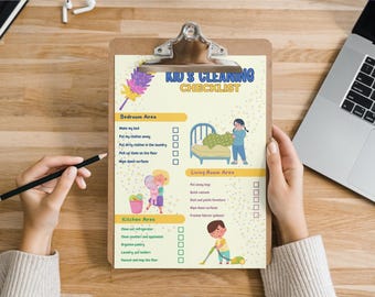 子ども用掃除チェックリスト｜編集可能な家事表（デジタルダウンロード）
