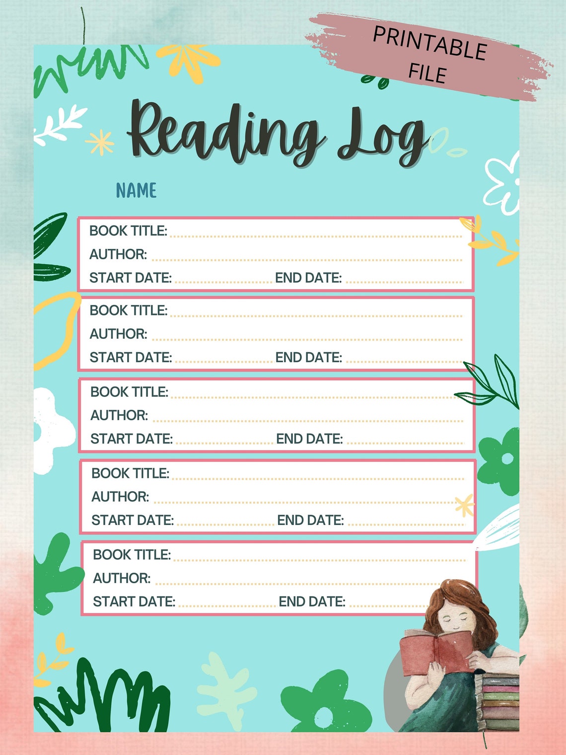 Kids Reading Log Printable, Printable Reading Log for Kids, Reading Log ...
