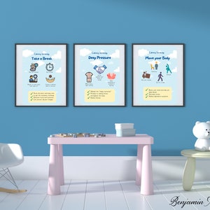 5 Calming techniques - Calm Down Corner Posters Print Educational Wall Art Printable for Set Kids Classroom Preschool Toddler Homeschool