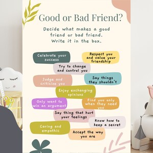 Good vs Bad friends poster - PRINTABLE Social Emotional Learning Skills, Speech Therapists for Student Counseling Groups