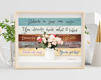 Lámina decorativa con cita inspiradora para pared / Decoración motivacional para el hogar (Descarga digital)