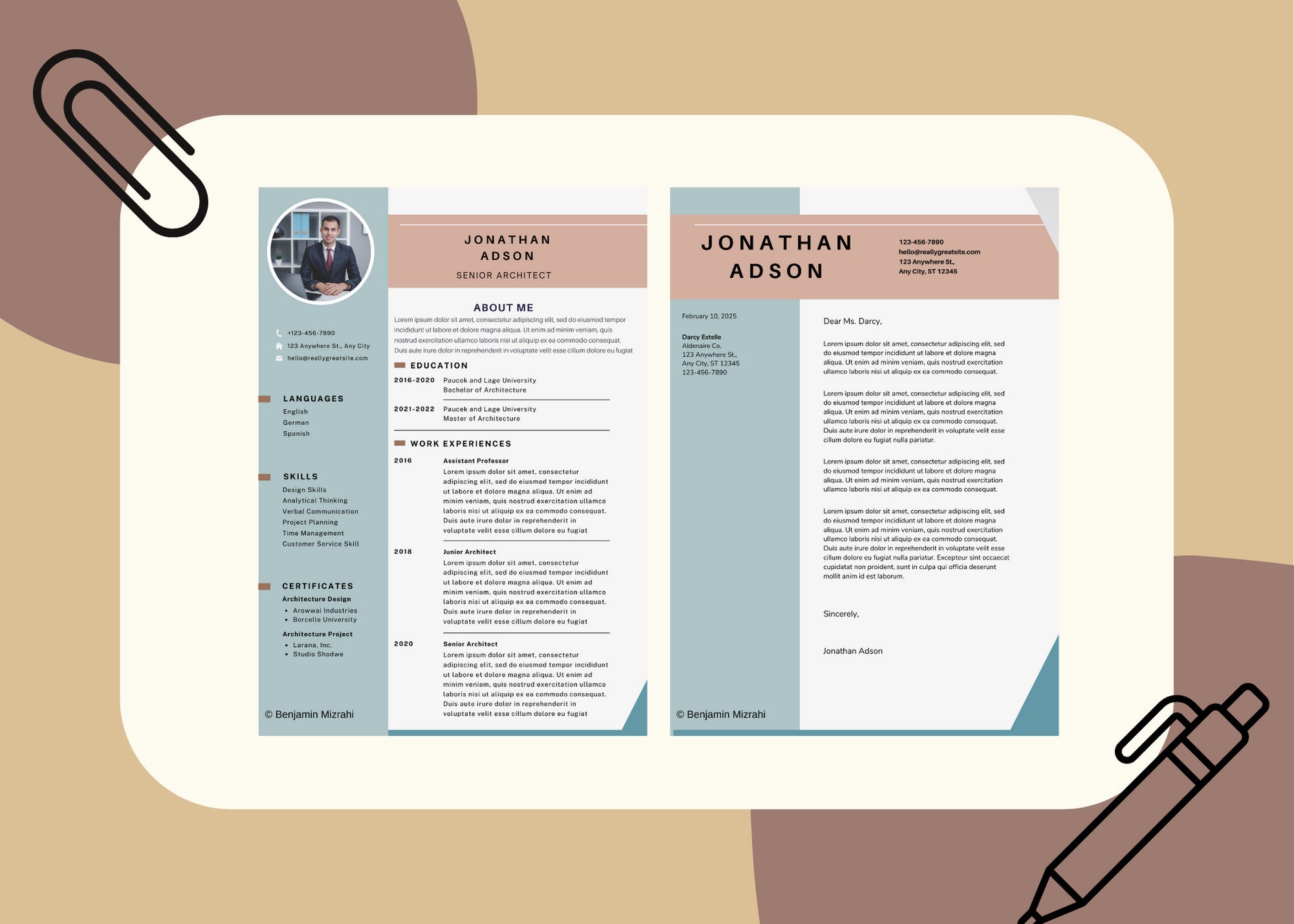 Senior Architect Resume Template Cover Letter Template Canva, Modern