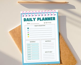編集可能なデイリープランナーテンプレート、印刷可能なスケジュール（デジタルダウンロード）