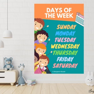 Days of the Week Printable Poster | Learning the Seven Days of the Week | School Wall Decorations Poster for Kids | Kindergarten Decor