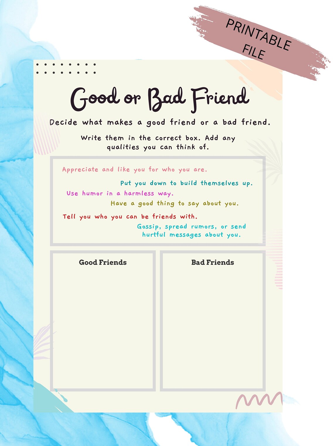 Good Vs Bad Friends Poster PRINTABLE Emotional Learning Etsy Canada