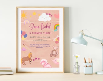 Invitación de cumpleaños editable niñas o niños imprimibles descarga instantánea digital Canva