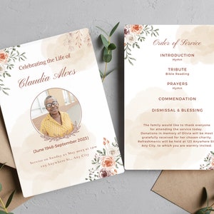 Editable Memorial Program, Elegant Funeral Program Template For Man Woman, Floral Memorial Program Editable, Funeral Obituary Template