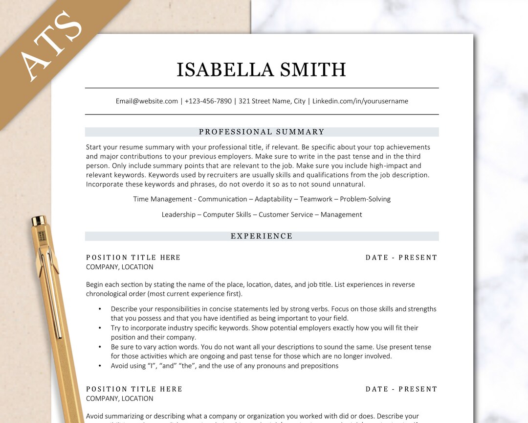 ATS Friendly Resume Template, Professional, Microsoft Word, Google Docs ...