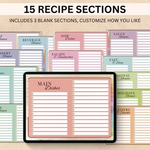 Peut inclure: Un planificateur num&eacute;rique avec 15 sections de recettes, dont 3 sections vierges. Les sections sont &eacute;tiquet&eacute;es avec diff&eacute;rentes cat&eacute;gories, telles que Soupe, Dessert, Plats principaux et F&ecirc;tes. Le planificateur est con&ccedil;u pour aider les gens &agrave; organiser leurs recettes et leurs plans de repas.