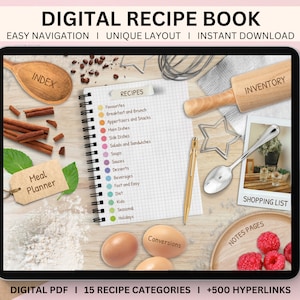 Recipe Book, Digital Cookbook, Meal Planner, Recipe Journal, iPad, Recipe Template for Goodnotes, Notability, Noteshelf