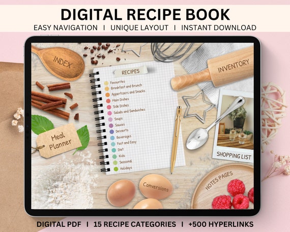 Recipe Book, Digital Cookbook, Meal Planner, Recipe Journal, iPad, Recipe Template for Goodnotes, Notability, Noteshelf