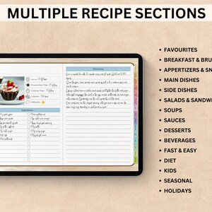 Peut inclure: Un planificateur de recettes num&eacute;rique avec un index &agrave; onglets color&eacute;s. Le planificateur comprend des sections pour les favoris, le petit-d&eacute;jeuner et le brunch, les ap&eacute;ritifs et les collations, les plats principaux, les accompagnements, les salades et les sandwichs, les soupes, les sauces, les desserts, les boissons, les recettes rapides et faciles, les r&eacute;gimes, les enfants, les recettes de saison et les f&ecirc;tes.
