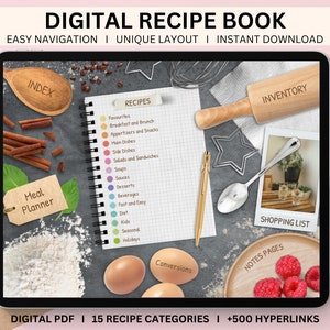 Recipe Book, Digital Cookbook, Meal Planner, Recipe Journal, iPad, Recipe Template for Goodnotes, Notability, Noteshelf