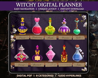 Witchy Digital Planner, Witch Aesthetic, Undated Journal, Monday Start, Yearly Planning, iPad, Template for Goodnotes, Notability, Noteshelf