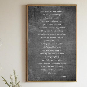 Signe de prière de sérénité Prière de pleine sérénité | Alcooliques anonymes | Reinhold Niebuhr | affiche de prière | Cadeau d'anniversaire des AA | Cadeau de rétablissement de NA