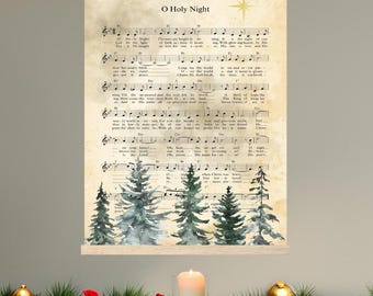 Vintage bladmuziekkunst O Holy Night: kerstliedafdruk met houten hanger