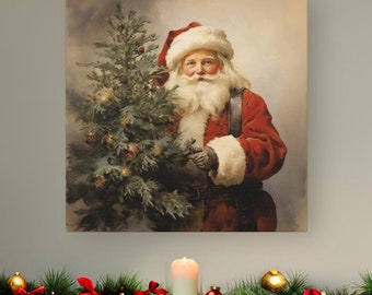 Vintage Santa Claus Canvas Sign: Nostalgic Christmas Wall Art