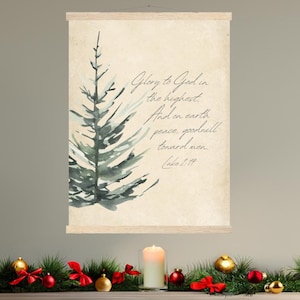 Glory To God Christmas Scripture | Peace On Earth Sign Large Christmas Sign | Luke 2 14 Holiday Mantel Decor | Goodwill Xmas Tree Print