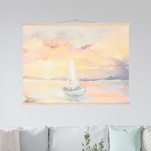 Watercolor Sailboat Print: Ocean Sunset Seascape Art