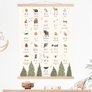 Woodland Animal Alphabet Poster: Educational Nursery Wall Art